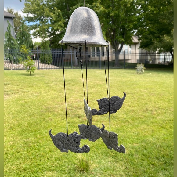 handmade Accents Vintage Cat Wind Chimespewter Metal Chimesbell Dome With Five Kittens